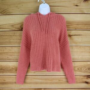 SO Hooded Sweater Womens Size L Pink Fuzzy Ribbed Polyester Blend SUPER‎ SOFT